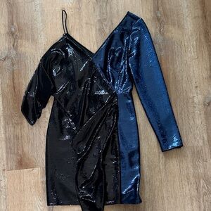 DVF Black and Blue Sequin Dress